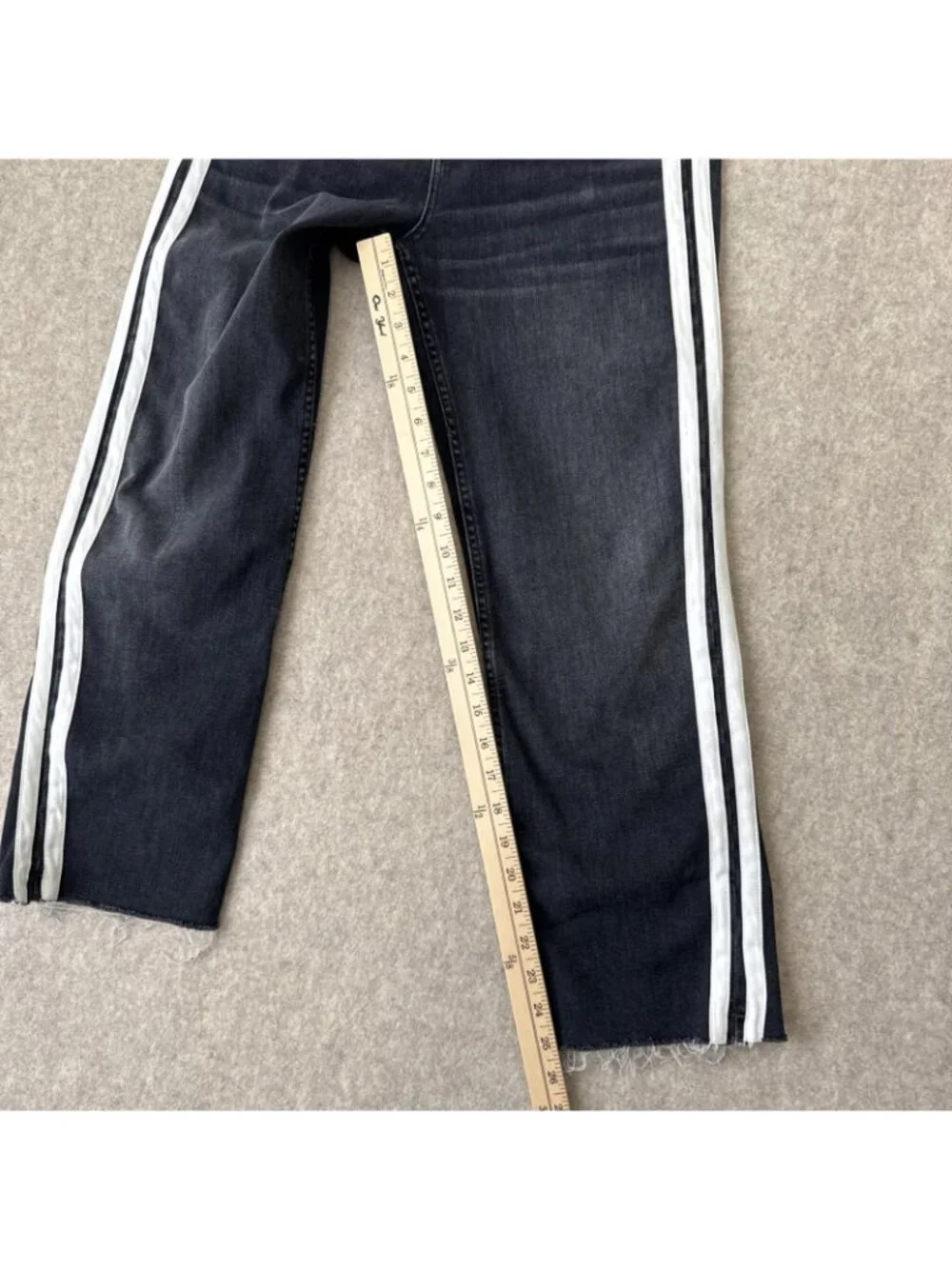 Rag‎ Bone Cate Flare Jeans Womens 29 Charcoal Stripe Mid Rise Ankle Cropped Raw